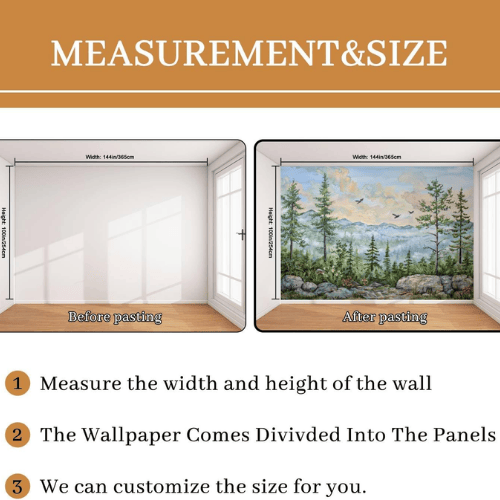 Watercolor Green Forest & Mountain Wall Mural