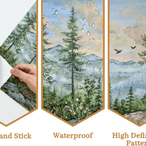 Watercolor Green Forest & Mountain Wall Mural