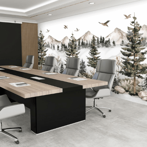 Watercolor Green Forest & Mountain Wall Mural