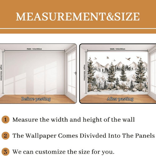 Watercolor Green Forest & Mountain Wall Mural