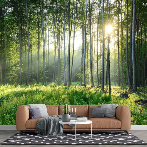 Immersive 3D Green Forest Nature Panorama Mural