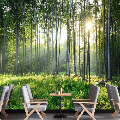Immersive 3D Green Forest Nature Panorama Mural