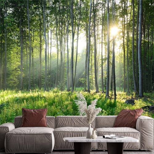 Immersive 3D Green Forest Nature Panorama Mural