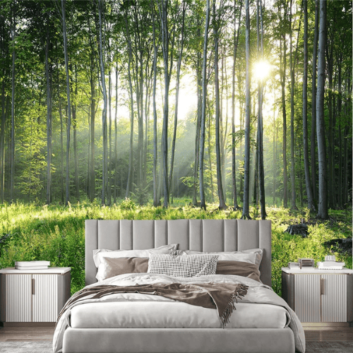 Immersive 3D Green Forest Nature Panorama Mural
