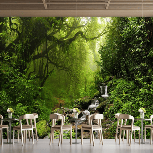 Immersive 3D Green Forest Nature Panorama Mural