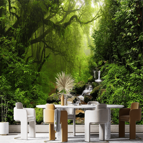 Immersive 3D Green Forest Nature Panorama Mural