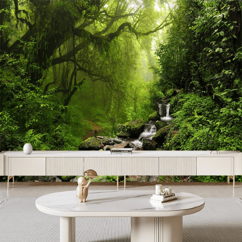 Immersive 3D Green Forest Nature Panorama Mural