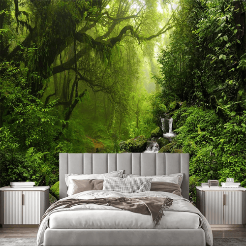 Immersive 3D Green Forest Nature Panorama Mural
