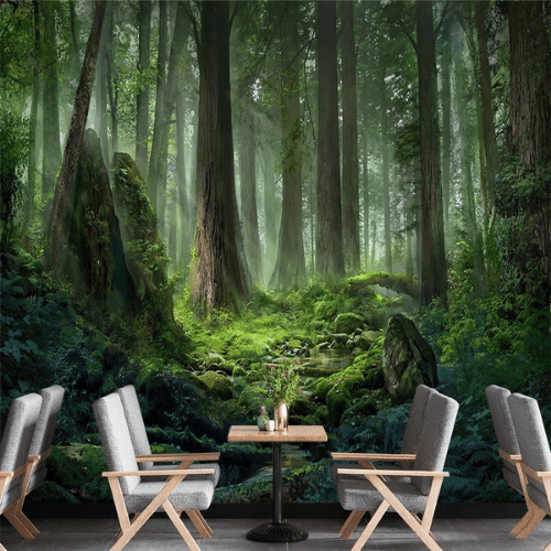 Immersive 3D Green Forest Nature Panorama Mural
