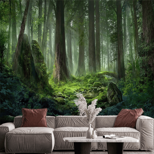 Immersive 3D Green Forest Nature Panorama Mural