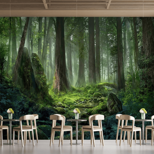 Immersive 3D Green Forest Nature Panorama Mural