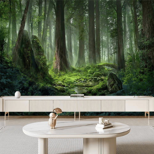 Immersive 3D Green Forest Nature Panorama Mural