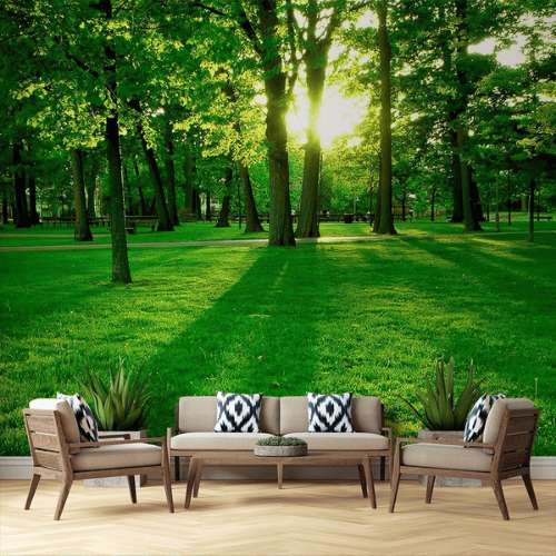 Immersive 3D Green Forest Nature Panorama Mural