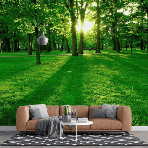 Immersive 3D Green Forest Nature Panorama Mural