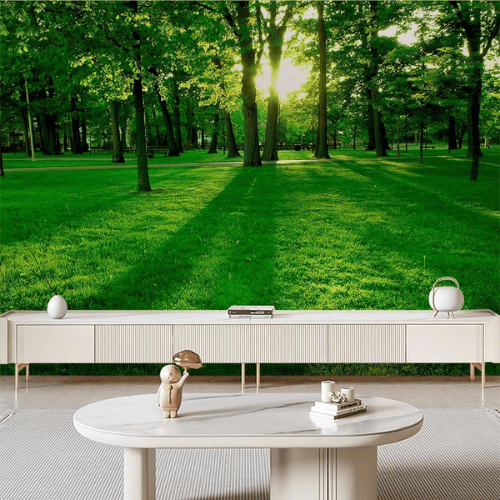 Immersive 3D Green Forest Nature Panorama Mural
