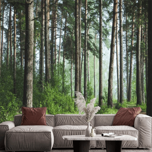 Immersive 3D Green Forest Nature Panorama Mural