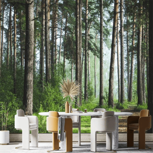 Immersive 3D Green Forest Nature Panorama Mural