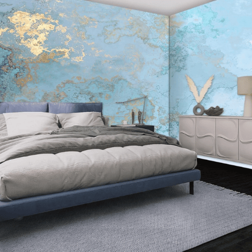 Abstract Blue & Gold Marble Wall Mural