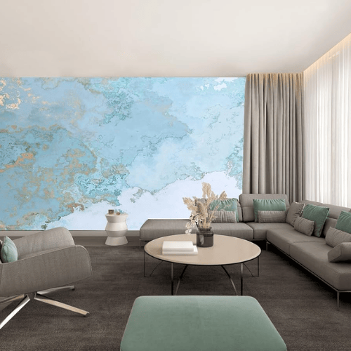 Abstract Blue & Gold Marble Wall Mural