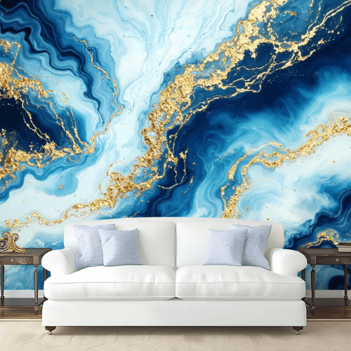 Abstract Blue & Gold Marble Wall Mural
