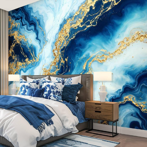 Abstract Blue & Gold Marble Wall Mural