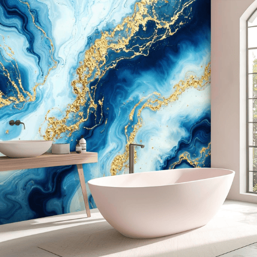 Abstract Blue & Gold Marble Wall Mural