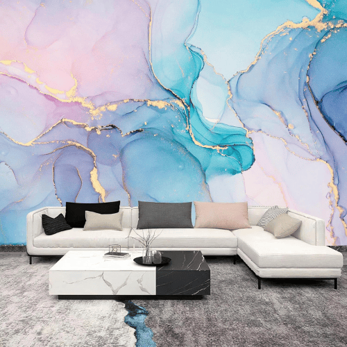 Abstract Blue & Gold Marble Wall Mural