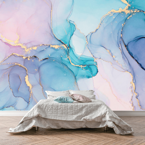 Abstract Blue & Gold Marble Wall Mural
