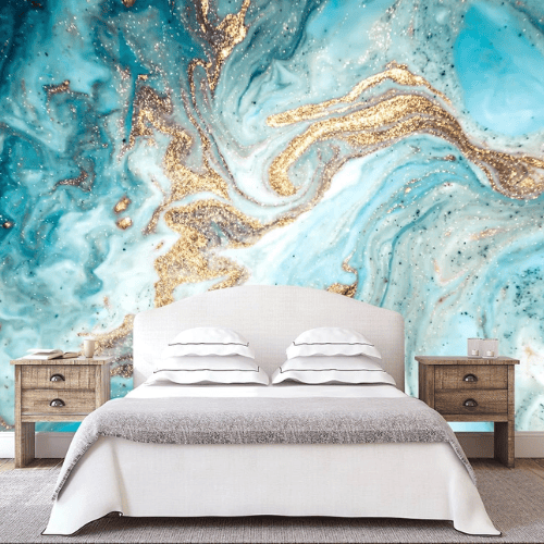 Abstract Blue & Gold Marble Wall Mural