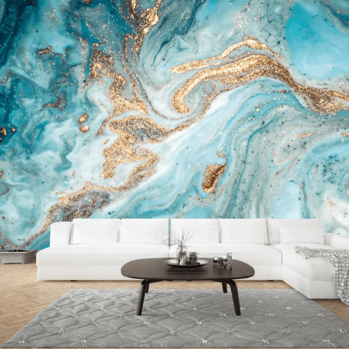 Abstract Blue & Gold Marble Wall Mural
