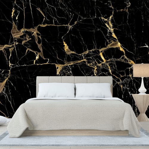 Abstract Black & Gold Marble Wall Mural