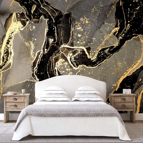 Abstract Black & Gold Marble Wall Mural