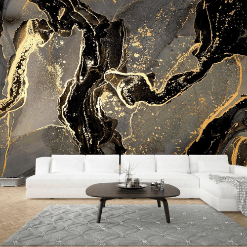 Abstract Black & Gold Marble Wall Mural