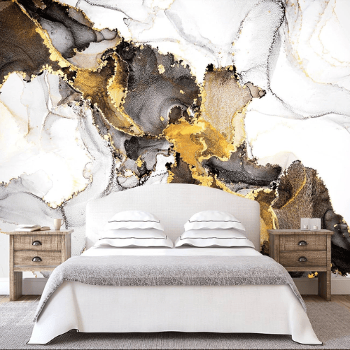 Abstract Black & Gold Marble Wall Mural