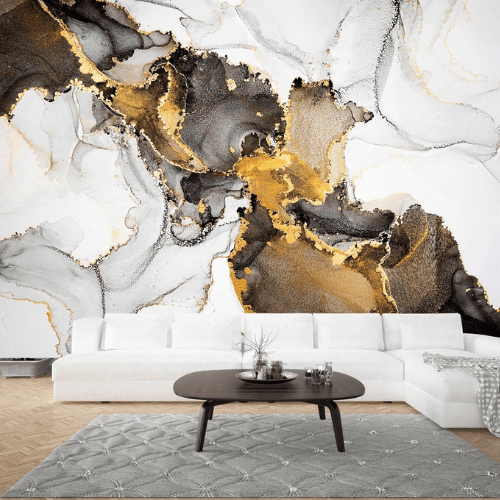 Abstract Black & Gold Marble Wall Mural
