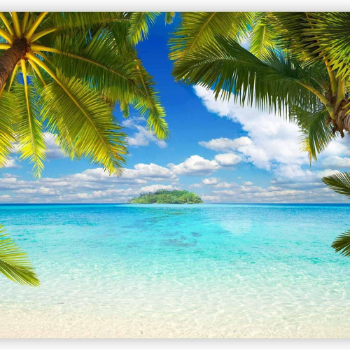 Tropical Island Wall Mural – Palm Tree & Beach Landscape Decor for Living Rooms & Bedrooms