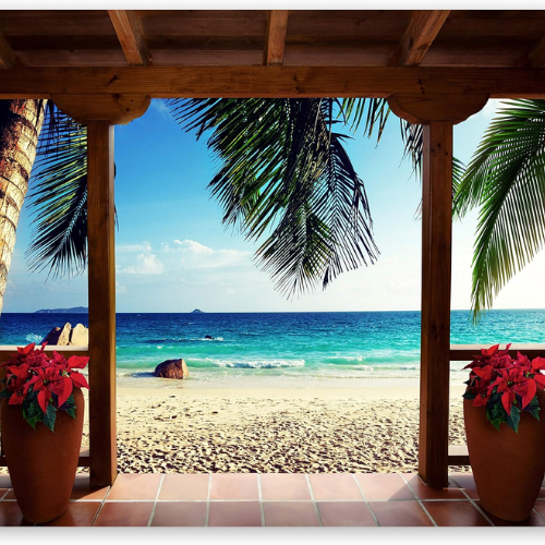 Tropical Island Wall Mural – Palm Tree & Beach Landscape Decor for Living Rooms & Bedrooms