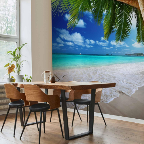 Tropical Island Wall Mural – Palm Tree & Beach Landscape Decor for Living Rooms & Bedrooms