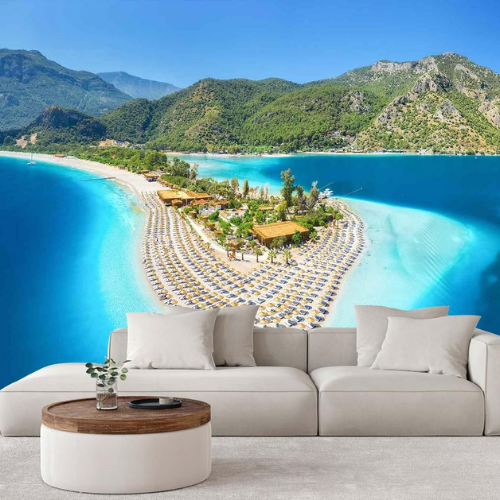 Tropical Beach Seascape Non-Woven Silk Fabric Wallpaper Mural