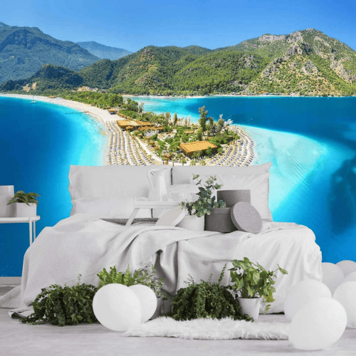 Tropical Beach Seascape Non-Woven Silk Fabric Wallpaper Mural
