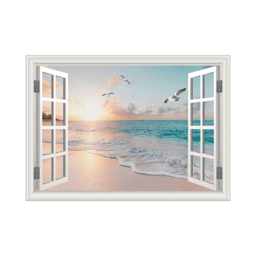 Fake Window Summer Mountain & Lake Scenery Wall Mural