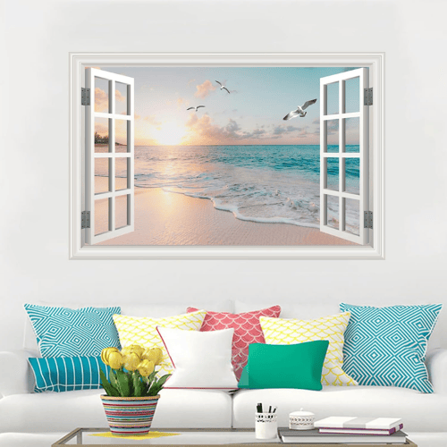 Fake Window Summer Mountain & Lake Scenery Wall Mural