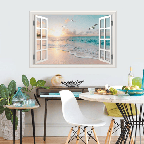 Fake Window Summer Mountain & Lake Scenery Wall Mural