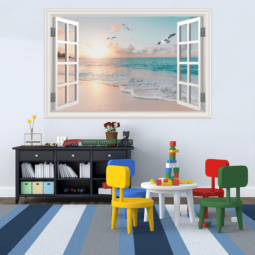 Fake Window Summer Mountain & Lake Scenery Wall Mural