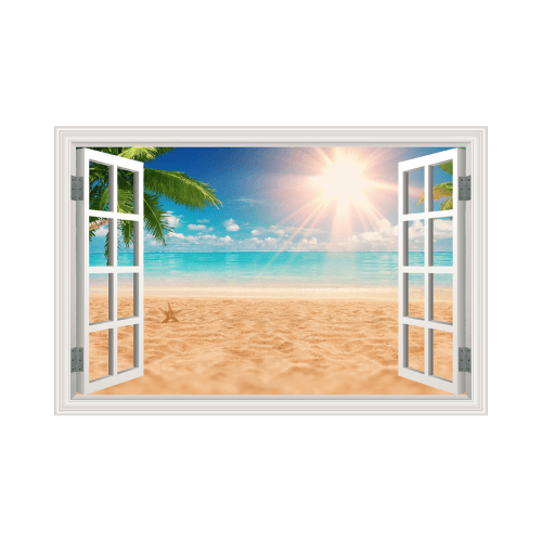 Fake Window Summer Mountain & Lake Scenery Wall Mural