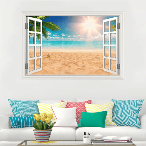 Fake Window Summer Mountain & Lake Scenery Wall Mural