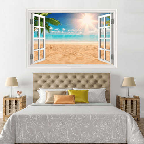 Fake Window Summer Mountain & Lake Scenery Wall Mural