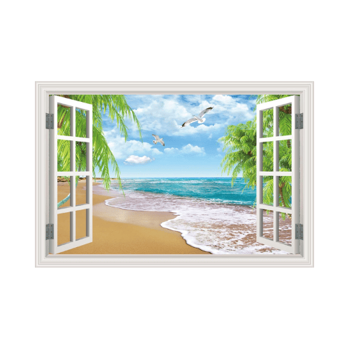 Fake Window Summer Mountain & Lake Scenery Wall Mural