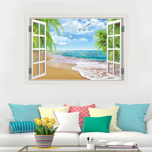 Fake Window Summer Mountain & Lake Scenery Wall Mural