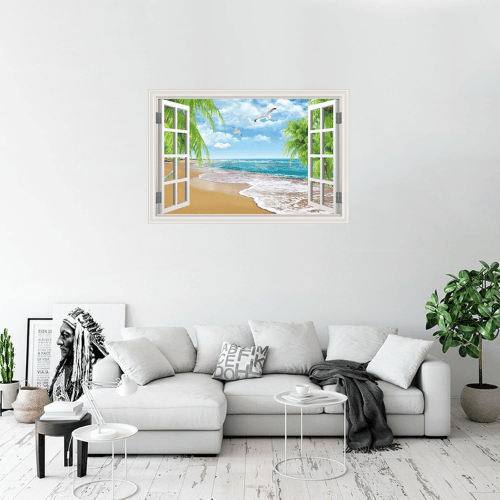 Fake Window Summer Mountain & Lake Scenery Wall Mural